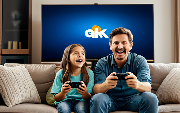 **
"A modern family sitting in a comfortable living room, playing a video game on a large screen TV. The father is holding a game controller, and the mother and children are cheering. The room is decorated in a warm, inviting style. fully clothed, modest attire, safe for work, appropriate content, family-friendly, professional photography, perfect anatomy, natural proportions, well-formed hands, proper finger count."
**