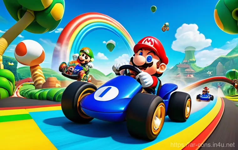슈퍼마리오 시리즈 타임라인 - Modern 3D Open-World Exploration** A breathtaking, expansive 3D landscape featuring Super Mario in a...