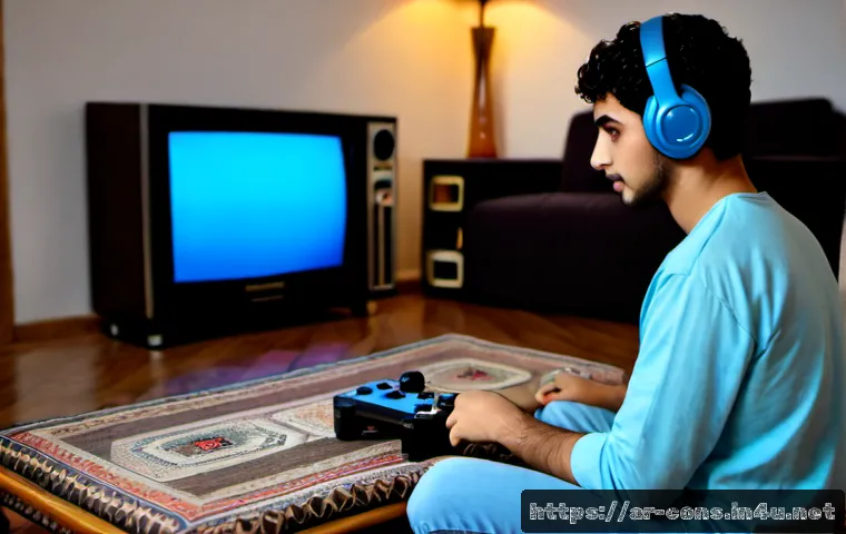 NES  패미컴  게임 음악의 매력 - Photorealistic intimate evening scene in a modern Arab family living room, a young adult wearing mod...